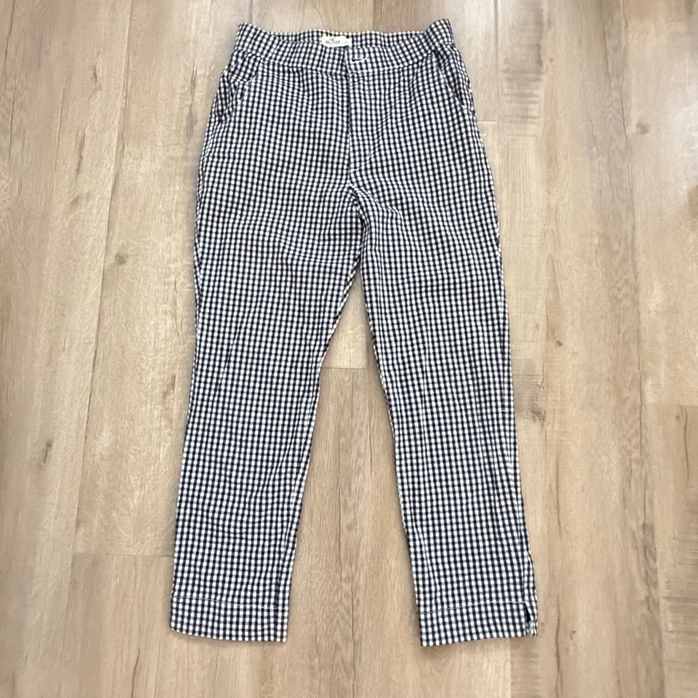 Hollister Women’s Cropped Gingham High Rise‎ Pants Black White Size M